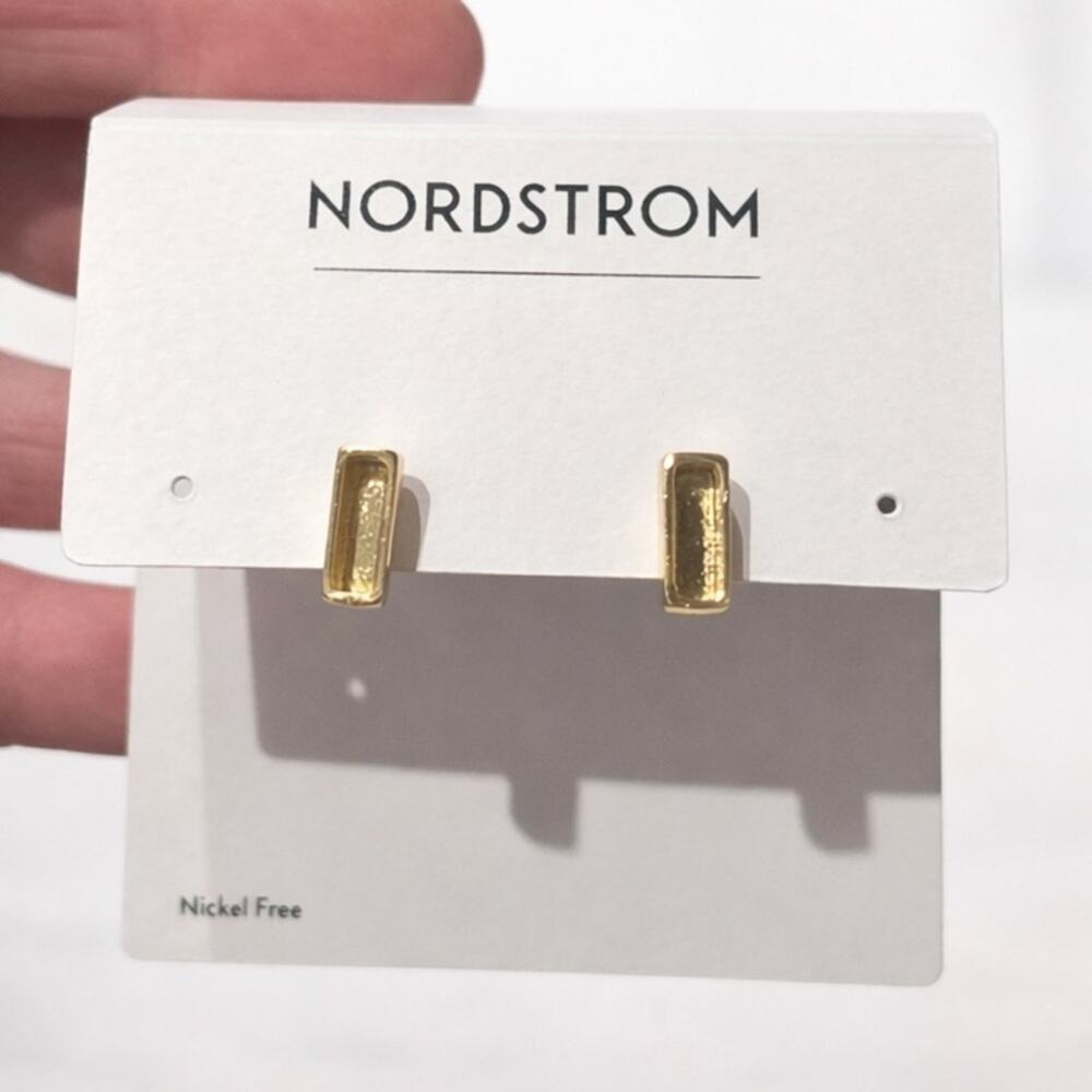 Nordstrom Gold Bar Stud Earrings |‎ Minimalist Rectangle | Nickel Free